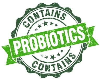 Green graphic that says contains probiotics