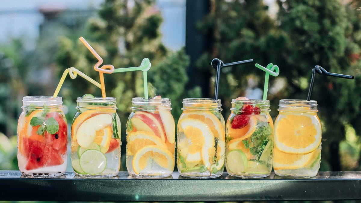 Summer Drinks for Your Health with fruit in mason jars