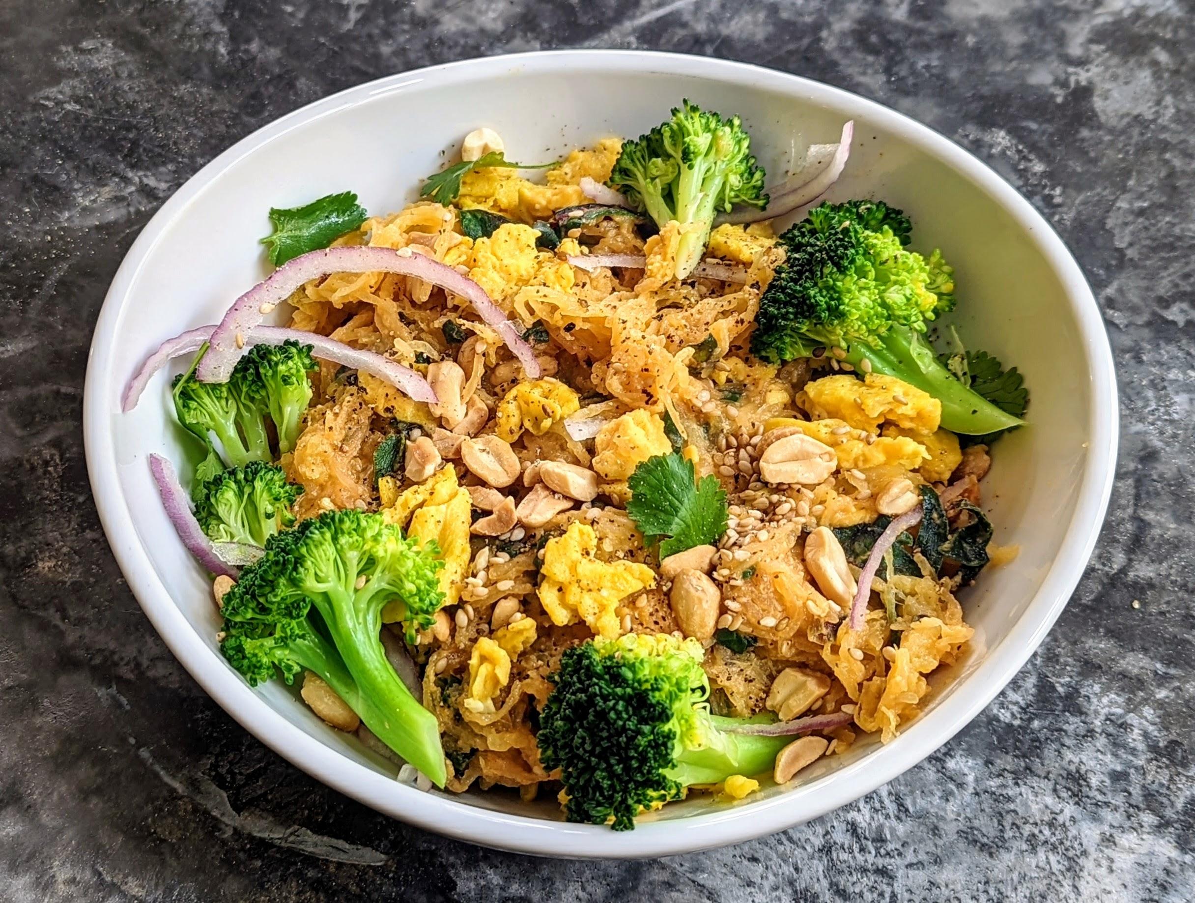 Featured image for “Vegan and Paleo Protein Rich Spaghetti Squash Noodle Bowl with Lime Peanut Sauce”