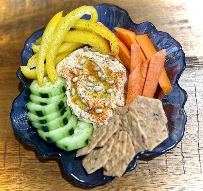 Homemade hummus plate.