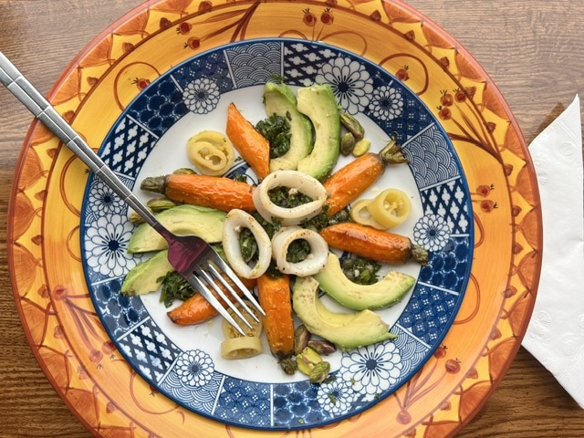 Featured image for “Carrots with Salsa Verde and Seared Squid”