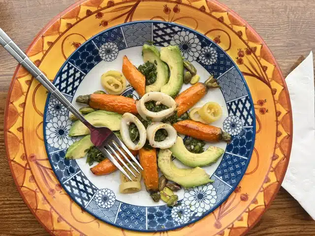 Featured image for “Carrots with Salsa Verde and Seared Squid”